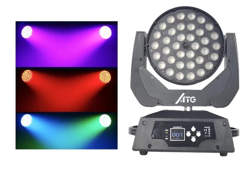 80 Ra Indice di riproduzione del colore Illuminazione da palco 36x10W RGBW 4-in-1 Zoom Wash Moving Head Light